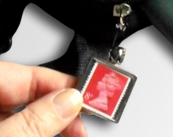 Machin Stamp Zipper pull - upcycled British definitive, Queen Elizabeth II