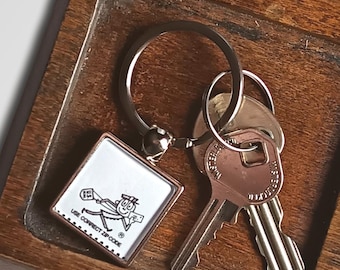 Mr Zip Keychain, made with real vintage 1980s postal ephemera