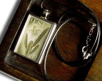 Cactus Flower Reversible Choker - upcycled 1954 & 1956 postage stamps from Ifni