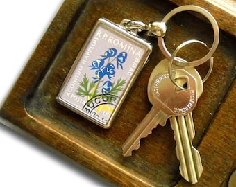 Wolfsbane Keyring - upcycled 1959 Romania postage stamp