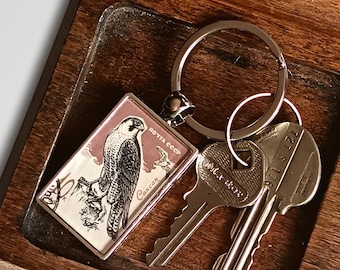 Peregrine Falcon Keyring - made with 1965 USSR postage stamp