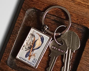 Indian Scimitar Keyring made with upcycled 1968 India postage stamp