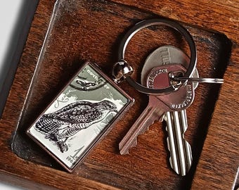 Buzzard Keyring - made with 1965 USSR postage stamp