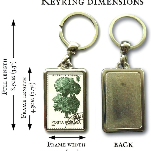 Oak Tree Keyring made with vintage postage stamp | upcycled keychain for tree lover, treehugger | 1994 birthday gift, recycled postal stamp