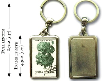 Oak Tree Keyring made with upcycled postage stamp, Romania 1994