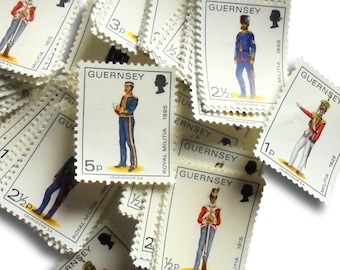 Militia Uniforms on Vintage Postage Stamps - Guernsey 1974
