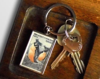 Rockhopper Penguin Keyring - made with vintage 1956 postage stamp from French Antarctic