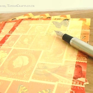 Briefpapier Set A5, Penpal, Briefpapier Set • Sunset Orange Rot Briefmarke Druck • Abstrakt Collage Briefpapier Set A5