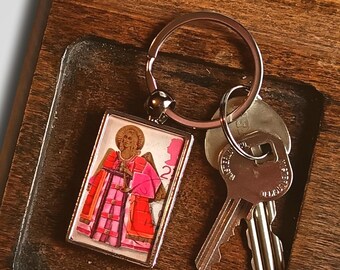 Christmas Angel Keyring - upcycled British postage stamp from 1972