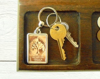 Bodhi Tree Keyring - upcycled 1956 postage stamp from India