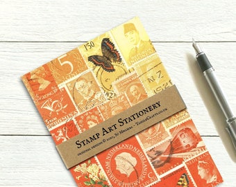 Fire Glow writing paper set, tonal postage stamp print