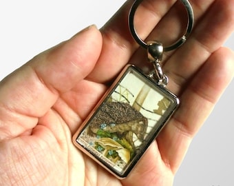 Hedgehog Keyring - British Wildlife, upcycled 1977 GB postage stamp