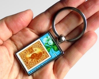 Canadian Beaver Keyring - upcycled 1978 postage stamp from Hungary