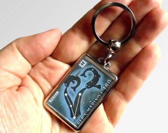 Pisces Keyring made with upcycled vintage 1970 postage stamp