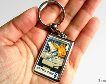 Mail Cancellation Keychain, made using vintage 1973 USA postage stamp