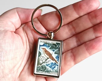 Nightingale Keyring - vintage 1962 postage stamp from Monaco