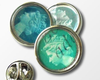 Tonal Turquoise Machin Mini Pin - single or set of 3 brooches in storage tin