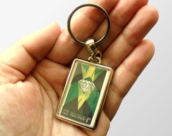 Geometric Diamond Keyring, upcycled 1966 South Africa postage stamp