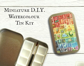 Mini DIY watercolour kit with hinged lid - choice of stamp art designs