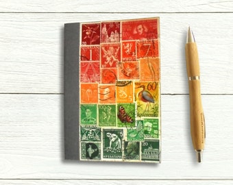 Winter Sunset Notebook - Upcycled Postage Stamp Art