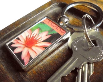 Waterlily Keyring - upcycled 1986 Tanzania postage stamp