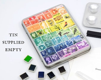 DIY watercolour tin with hinged lid - C6 A6 size, choice of stamp art designs