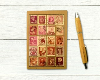 Dusky Pink Brown A6 Notebook - vintage stamp album cover