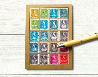 East Africa Travel Journal, Vintage Postage Stamp Notebook | Native wildlife & plants, safari nature log book | Recycled KUT postal stamps