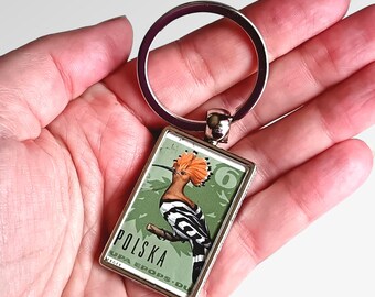Hoopoe Keyring made with 1966 Poland postage stamp