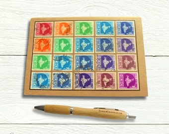 Rainbow India Map Postage Stamp Notebook, dot grid pages