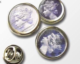 Purple Machin Mini Brooch - single or set of 3 metal pin badges in storage tin