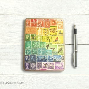 Papier à lettres arc-en-ciel pour cartes postales A6, etc. - Boîte métallique bohème de rangement pour timbres-poste multicolore | Impression artistique cadeau pour correspondant, philatéliste