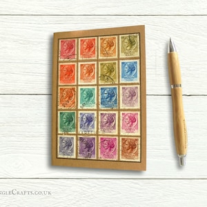 Carnet de voyage Italie, timbres-poste arc-en-ciel vintage | Journal kraft ligné A6 coloré | Cadeau définitif upcyclé de l'histoire postale de l'Europe