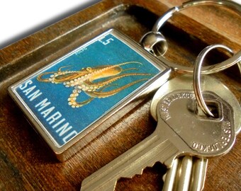 Octopus Keyring - vintage 1966 postage stamp from San Marino
