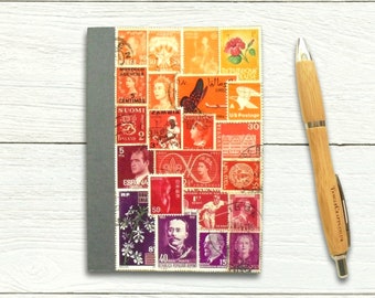 Flame ombre, undated A6 diary, upcycled vintage stamps notebook