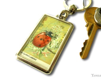 Lucky Ladybird Keyring - real upcycled 1985 British postage stamp