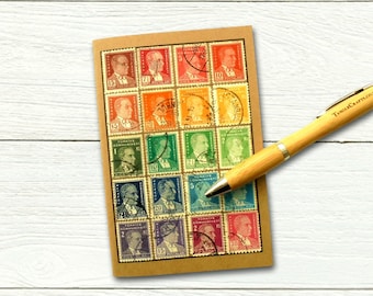 Turkish Rainbow Travel Notebook, upcycled postage stamp gift