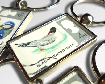 Gull Keyring, made using real stamp from 1966 GB British Birds Series
