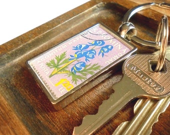 Wolfsbane Keyring - upcycled 1959 Romania postage stamp