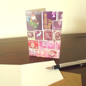 Lila Briefmarke Karte | NoteCard einzeln oder im Set, blanko Innenseite | Amulette, Grußkarte, Brieffreundin, Briefmarken Karte, Postkarte