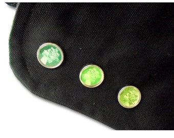 Tonal Green Machin Mini Brooch - single or set of 3 lapel pins in storage tin