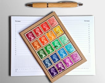 Rainbow Machin Stamps Undated Diary with optional 2026 label set