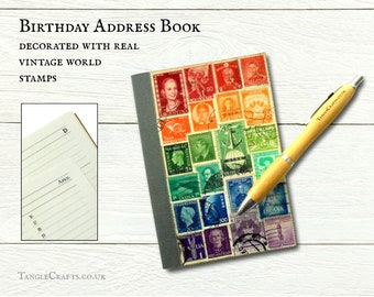 World rainbow address book • decorated with real vintage postage stamps