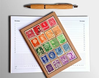 Rainbow Postage Stamps Undated Diary with optional 2026 label set