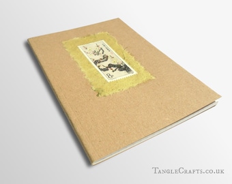 Chinese Blossom Notebook - Upcycled 1985 China stamp + handmade paper