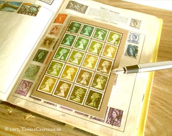 Retro Notebook, Olive Mustard - upcycled British stamps