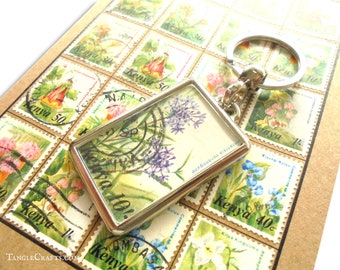 Notebook & Keyring Set, African Flowers - Upcycled Kenya Postage Stamps