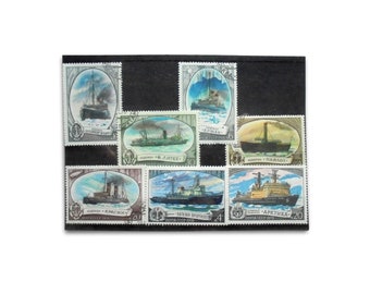 Ships on Vintage Postage Stamps, Full Set + Extra - 1975 & 1978 USSR