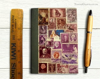 Brown & Heather postage stamp notebook A6 - unique original collage cover