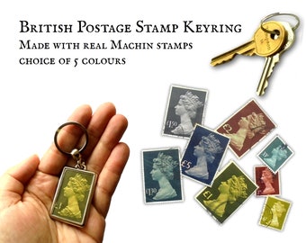 Machin Stamp Keyring - upcycled British definitive, Queen Elizabeth II